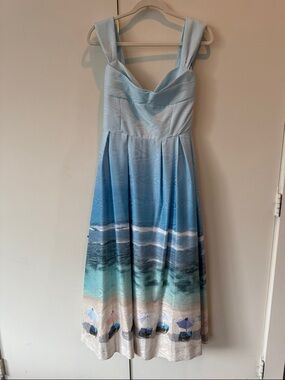 NWOT Karen Millen Sky-Blue Ombre Beach Print Midi Dress